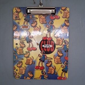 Vtg 90s Club Nifty School Clipboard AOP Girl Dog Cherries Rip Bang Rare HTF
